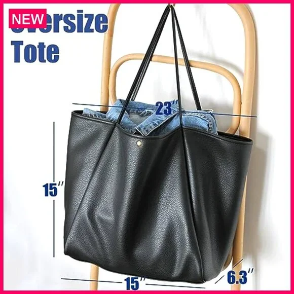 Oversized PU Leather Tote Weekender Bag Travel Purse Shopper Handbag - Picture 5 of 7